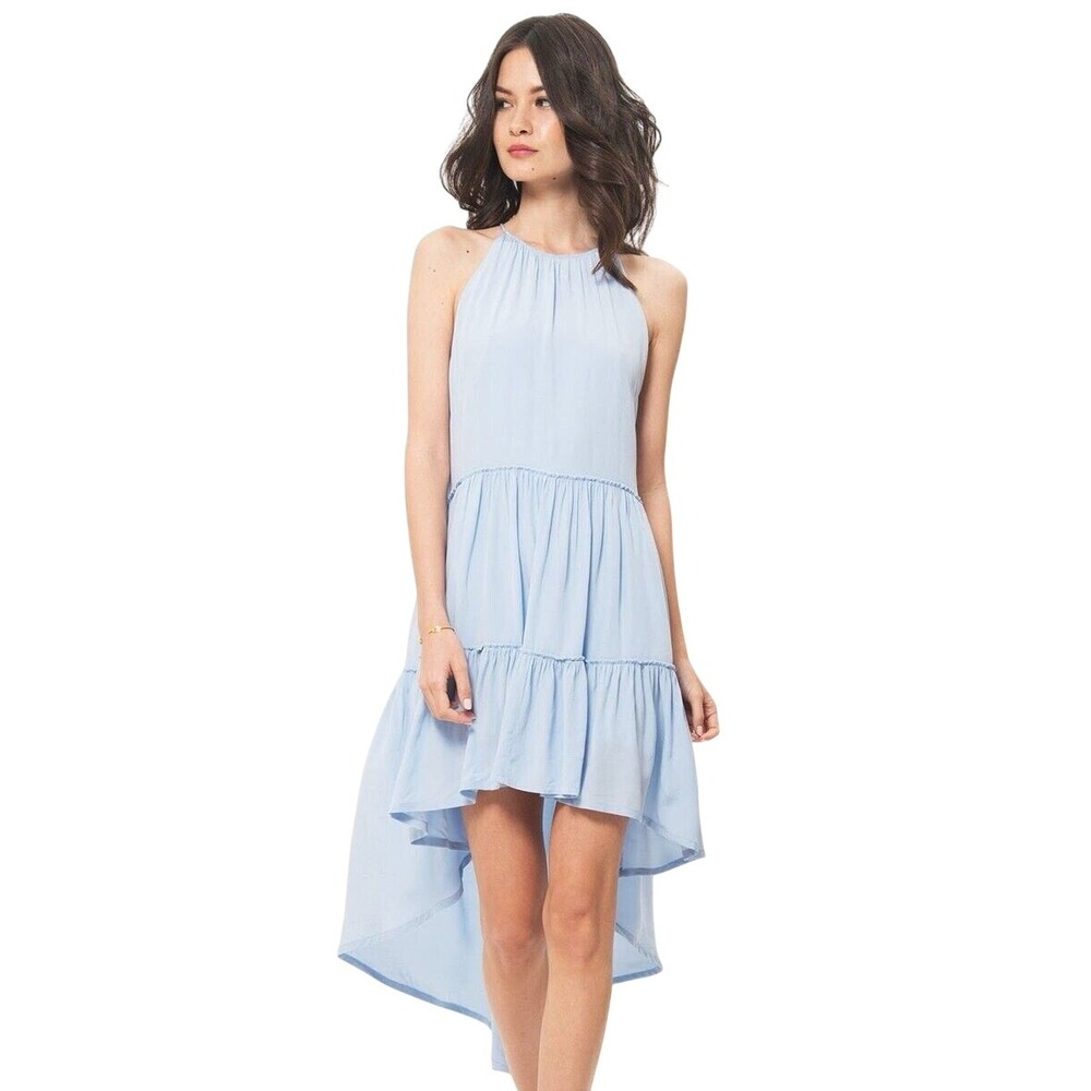 Elliatt‎ Culture Halter Neck High Low Asymmetrical Dress Powder Blue Tiered S